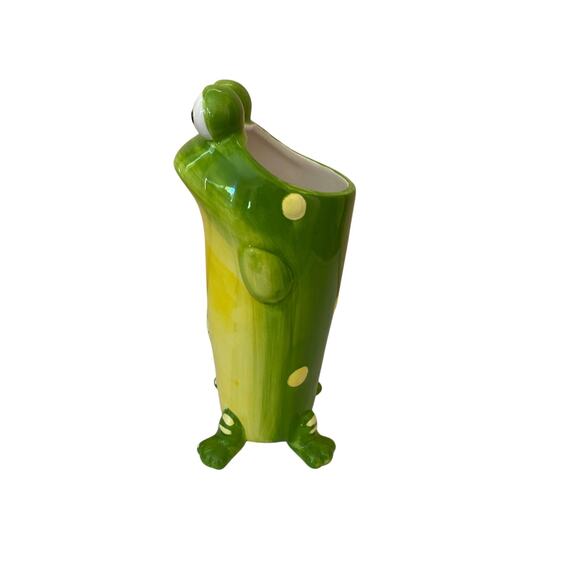 Burton + Burton Toby The Toad Vase 2005 Ceramic 8" H Green Yellow Figurine - Picture 9 of 9